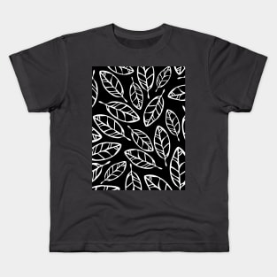 Black with white leaves simple design Kids T-Shirt